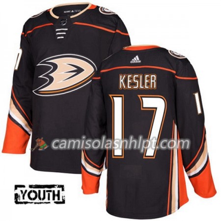 Camisola Anaheim Ducks Ryan Kesler 17 Adidas 2017-2018 Preto Authentic - Criança